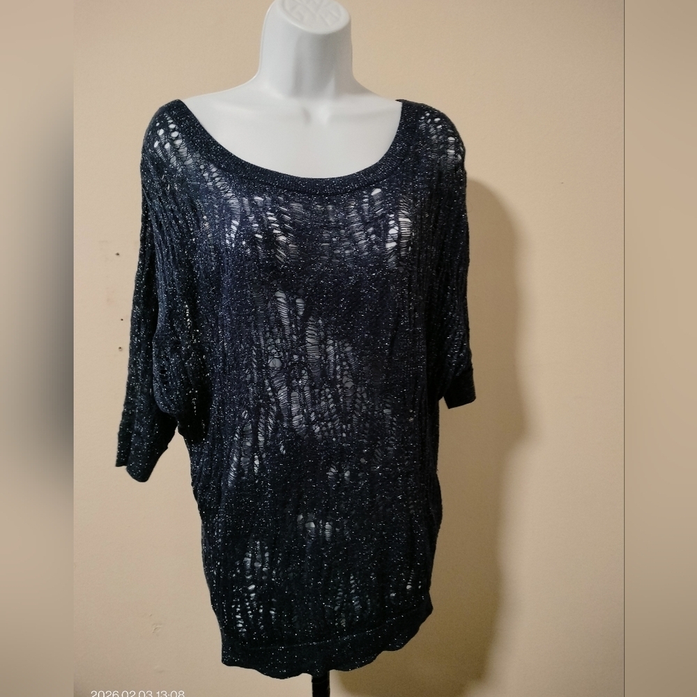 Express Top Dolman Knit Sheer Sweater Royal Blue Size Medium Retro Party